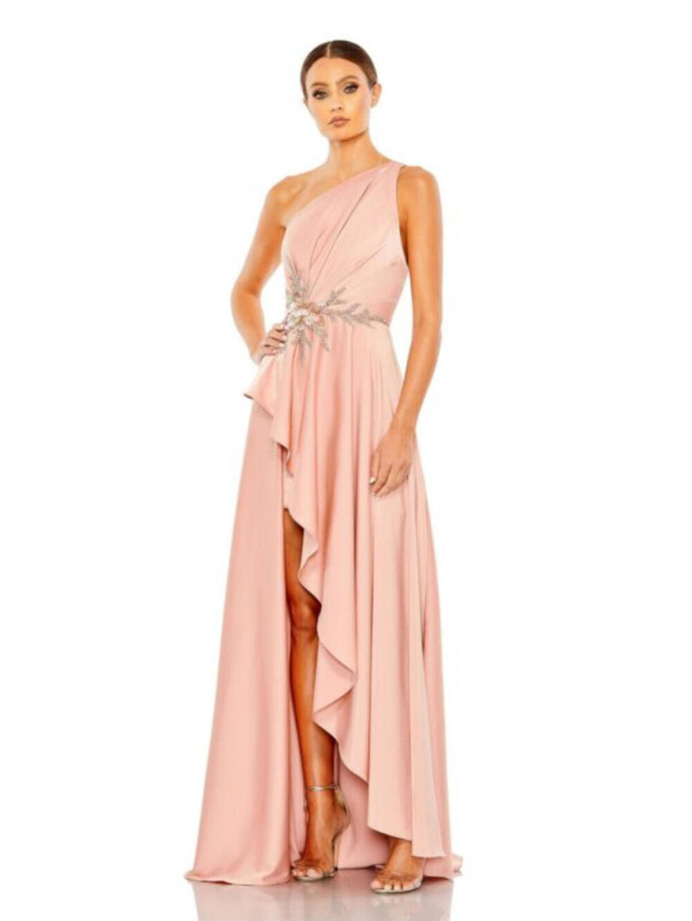 NWOT Mac Duggal  Pink One Shoulder Embellished Asymmetrical 11262 size 10